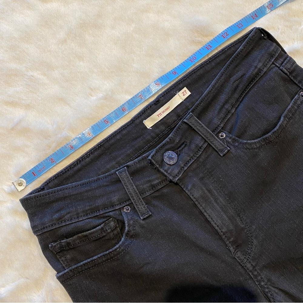 (27) Levi’s 711 Skinny Mid-Rise Jeans Black Distressed Midrise Slim Fit - Picture 5 of 12